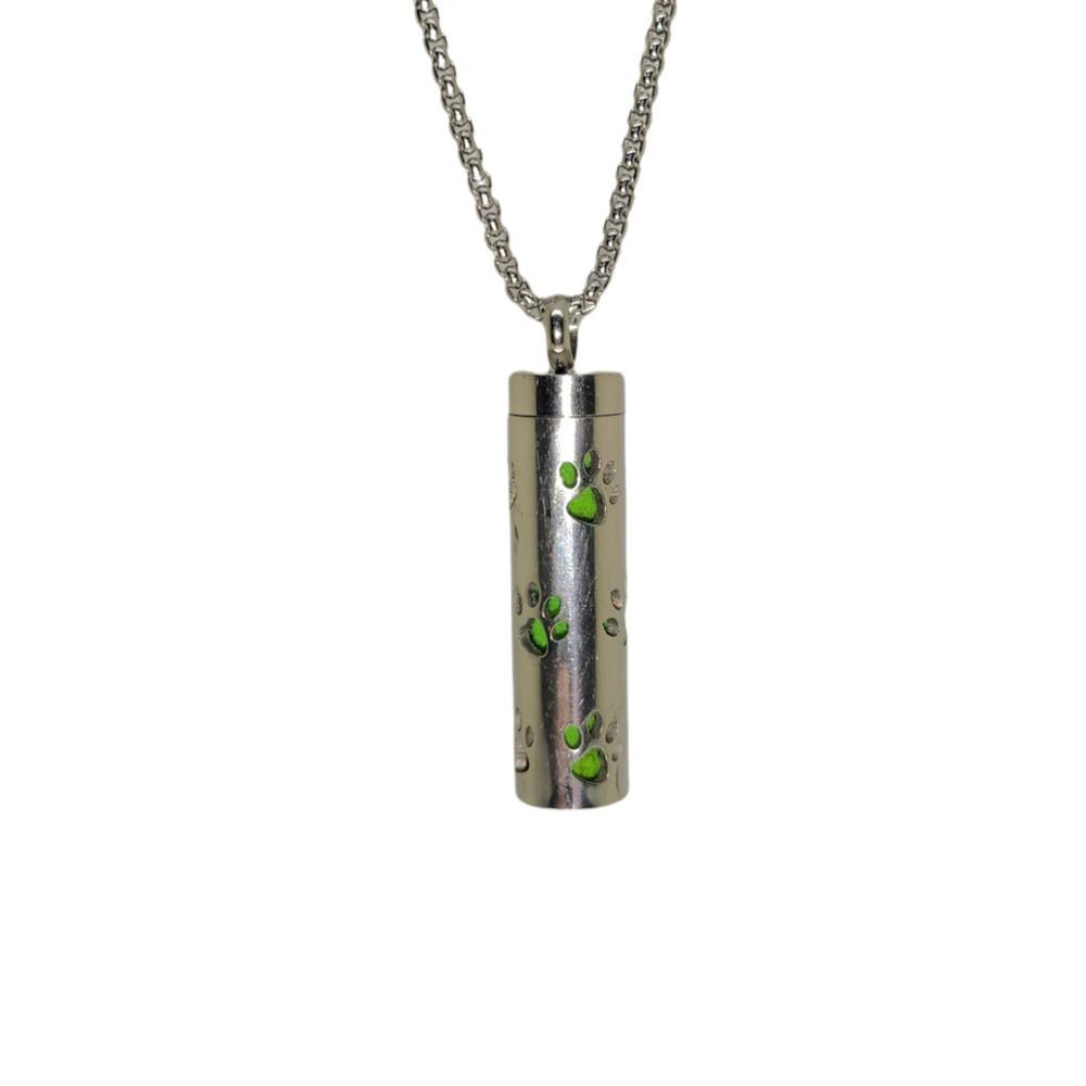 Stainless Steel Puppy Print Aromatherapy Necklace Diffuser Pendant 26"